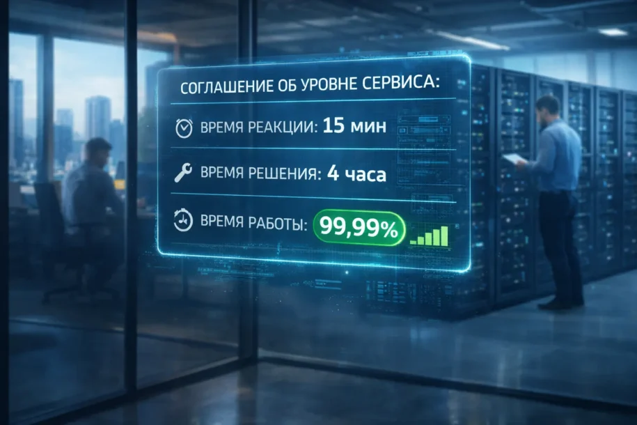 Голографический интерфейс SLA на русском языке с гарантией времени реакции 15 минут, времени решения 4 часа и доступности 99,99% от ФАКТОР ЛТД.